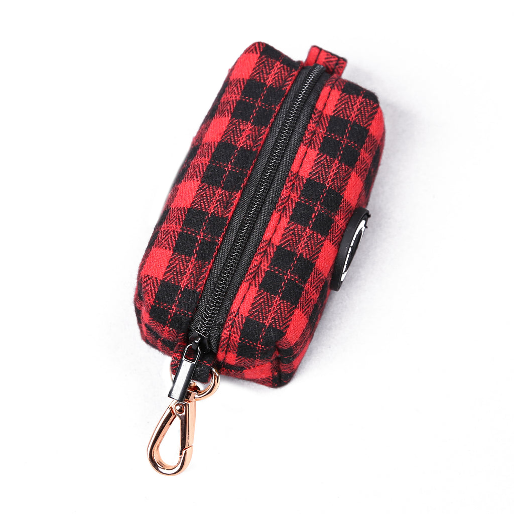 100% Cotton Dog Poop Bag Holder Black Watch Red top