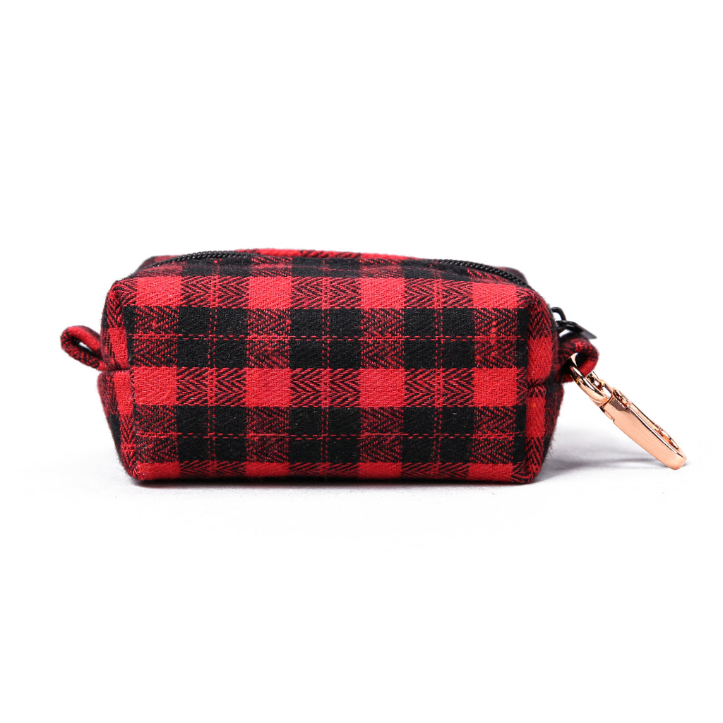 100% Cotton Dog Poop Bag Holder Black Watch Red back