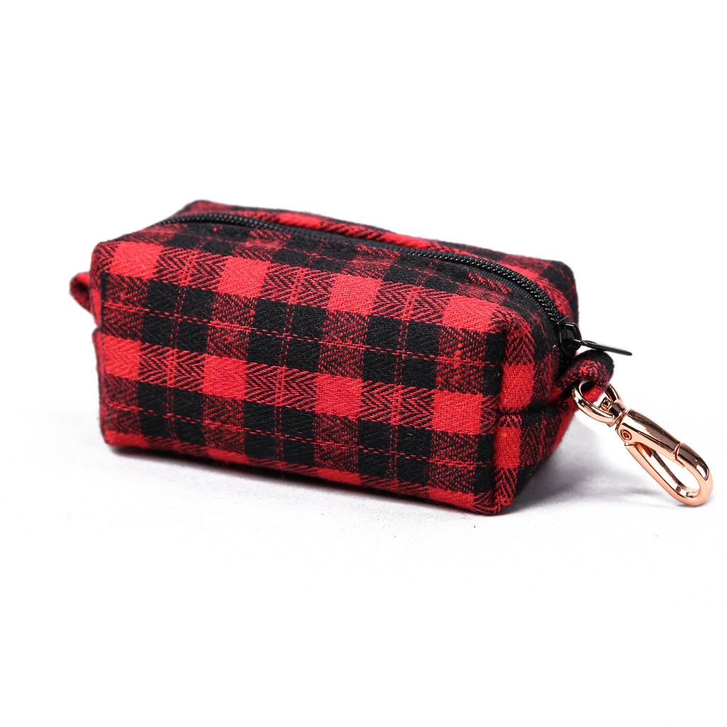 100% Cotton Dog Poop Bag Holder Black Watch Red side