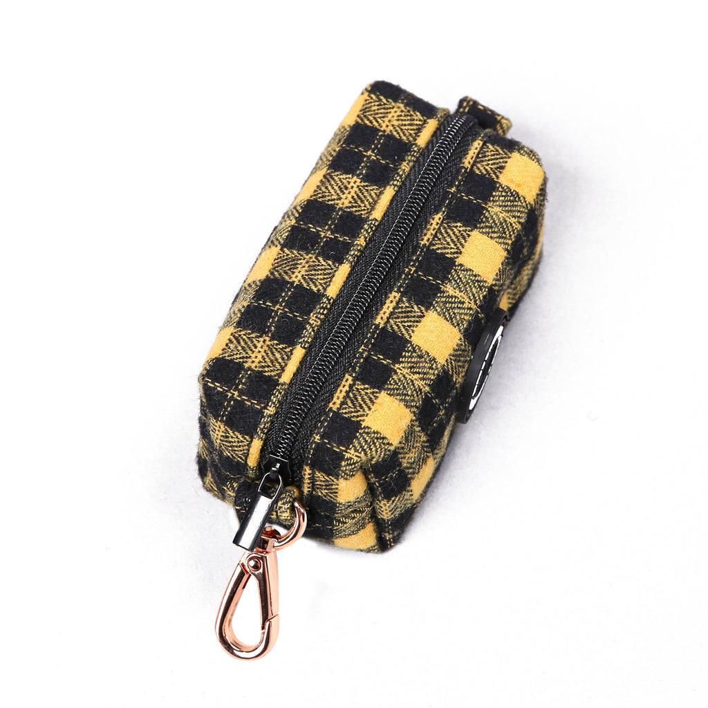 100% Cotton Dog Poop Bag Holder Black Watch Yellow top