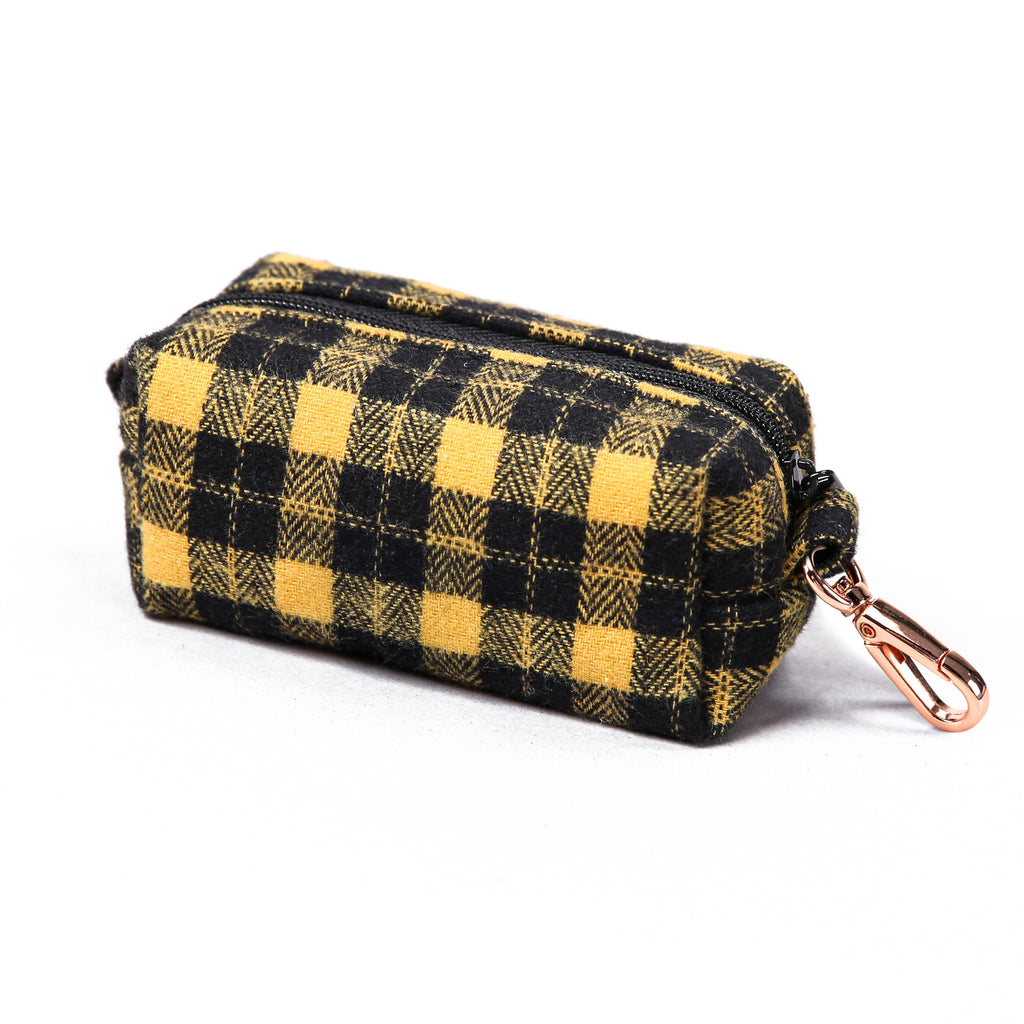 100% Cotton Dog Poop Bag Holder Black Watch Yellow side