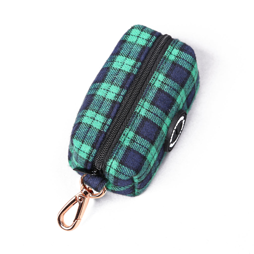 100% Cotton Dog Poop Bag Holder  Black Watch Lime top