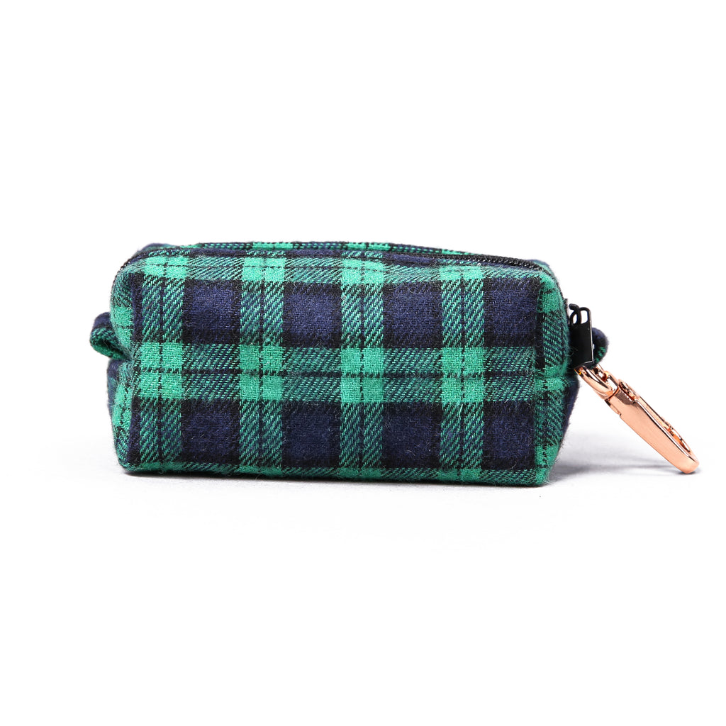 100% Cotton Dog Poop Bag Holder  Black Watch Lime back