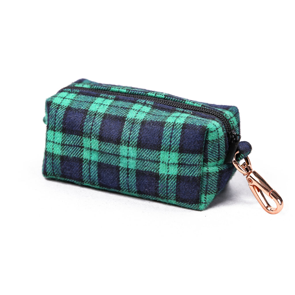 100% Cotton Dog Poop Bag Holder  Black Watch Lime side