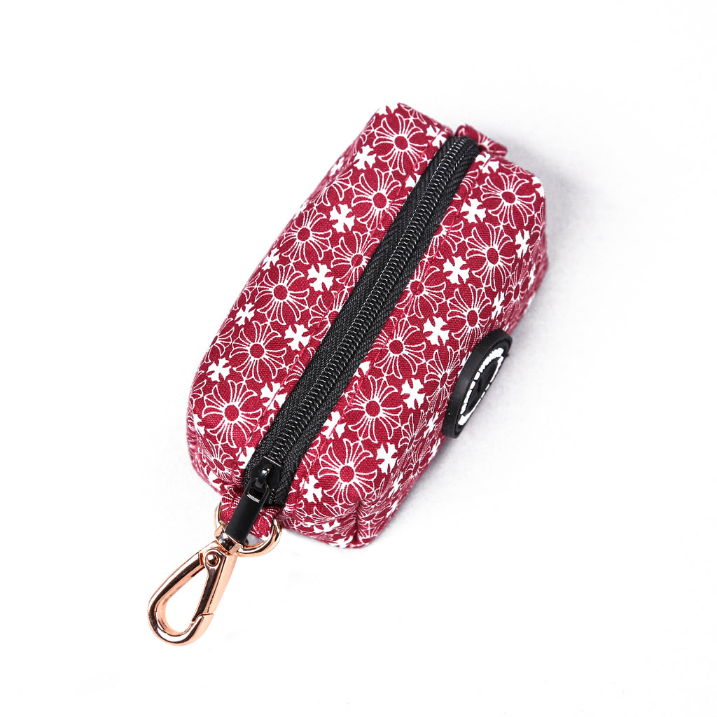 100% Cotton Dog Poop Bag Holder   Chrome Hearts red top