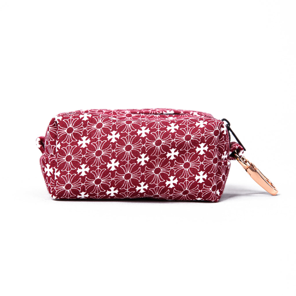 100% Cotton Dog Poop Bag Holder   Chrome Hearts red back