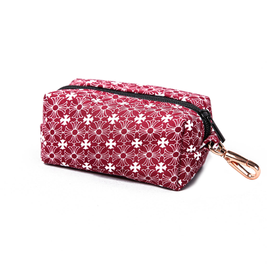 100% Cotton Dog Poop Bag Holder   Chrome Hearts red side