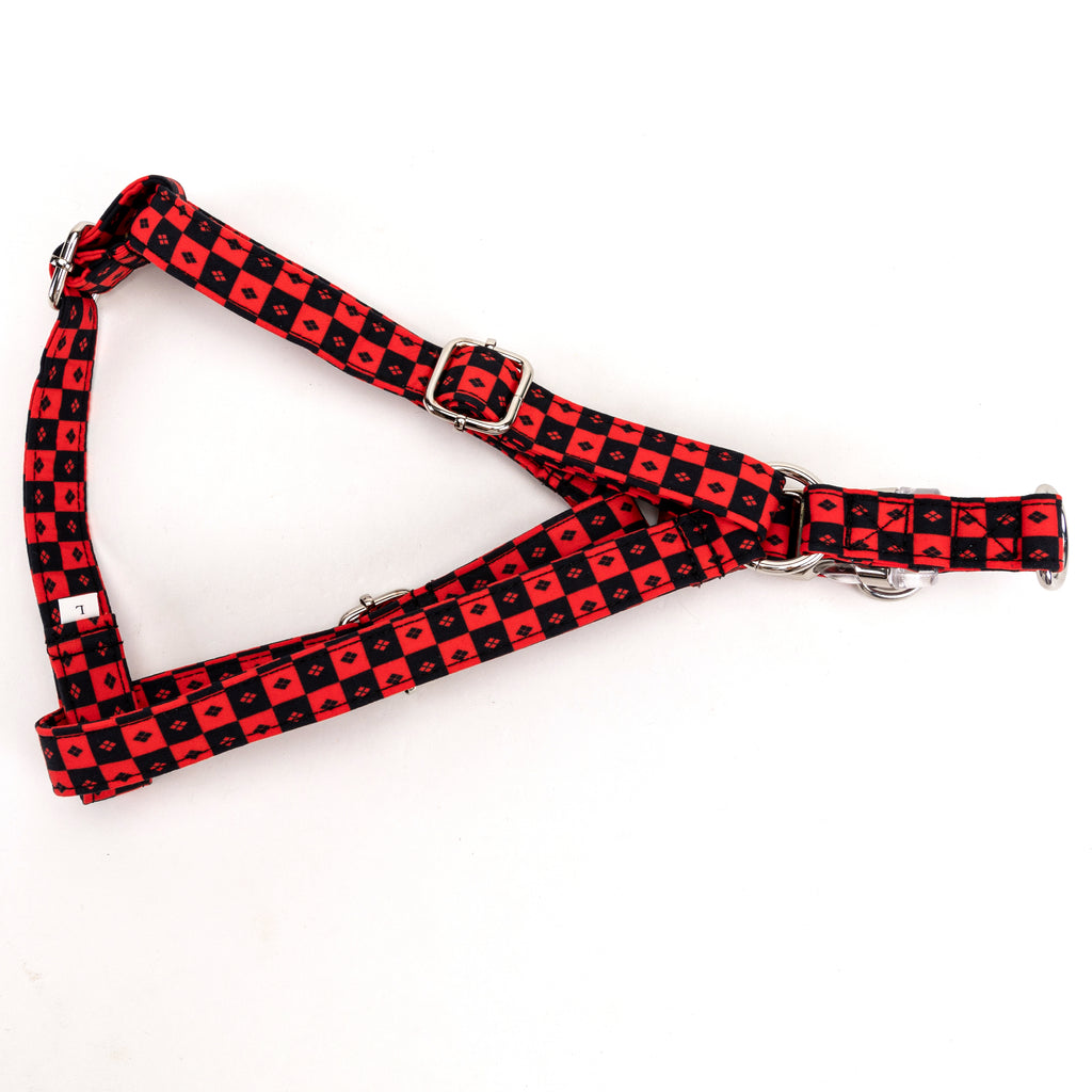 100% Cotton Adjustable Step In Dog Harness Silver Harley Quinn folded