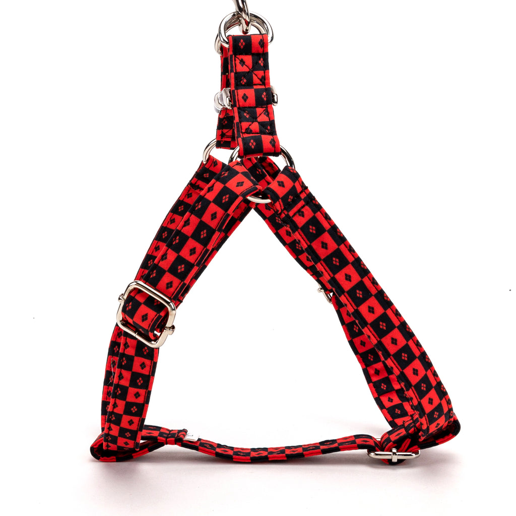 100% Cotton Adjustable Step In Dog Harness Silver Harley Quinn side