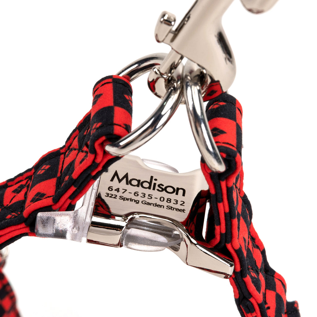 100% Cotton Adjustable Step In Dog Harness Silver Harley Quinn detail