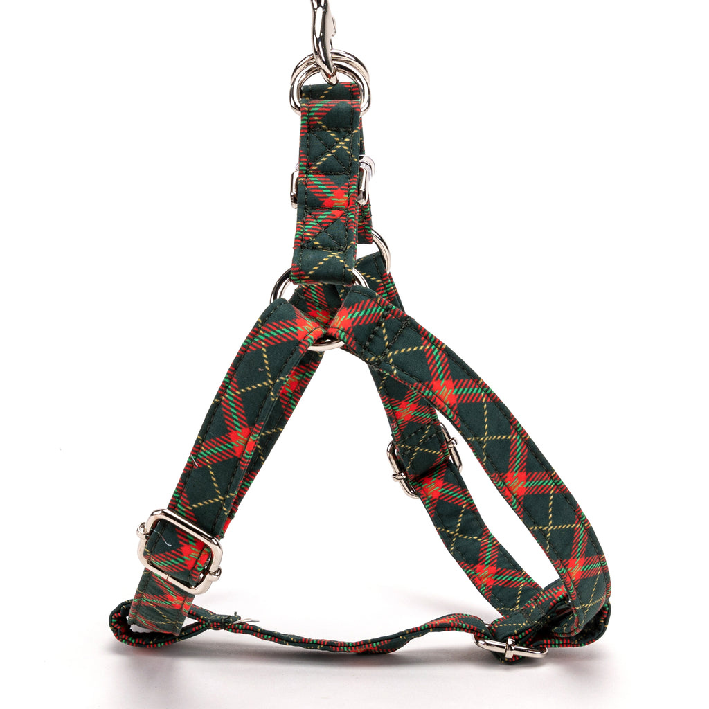 100% Cotton Adjustable Step In Dog Harness Silver Christmas Plaid side
