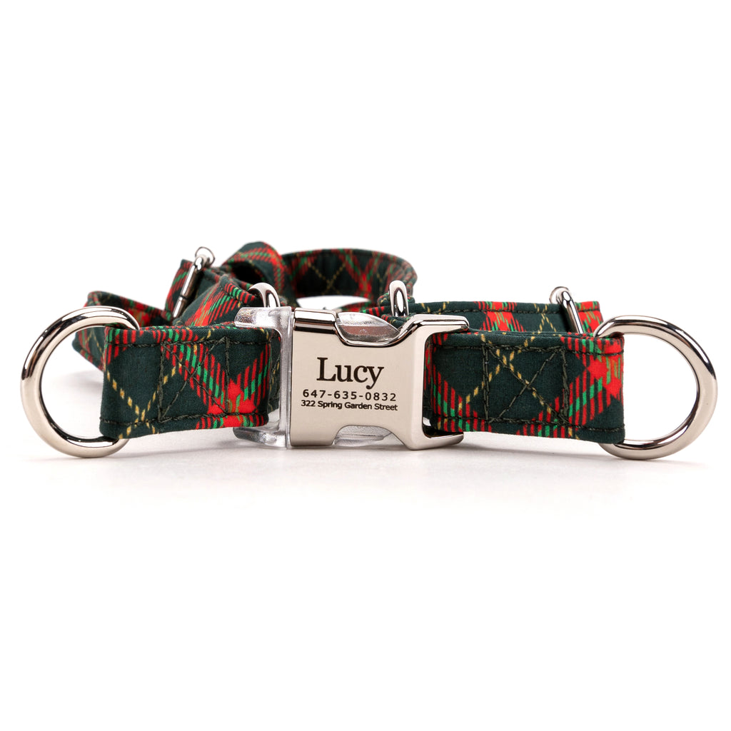 100% Cotton Adjustable Step In Dog Harness Silver Christmas Plaid main