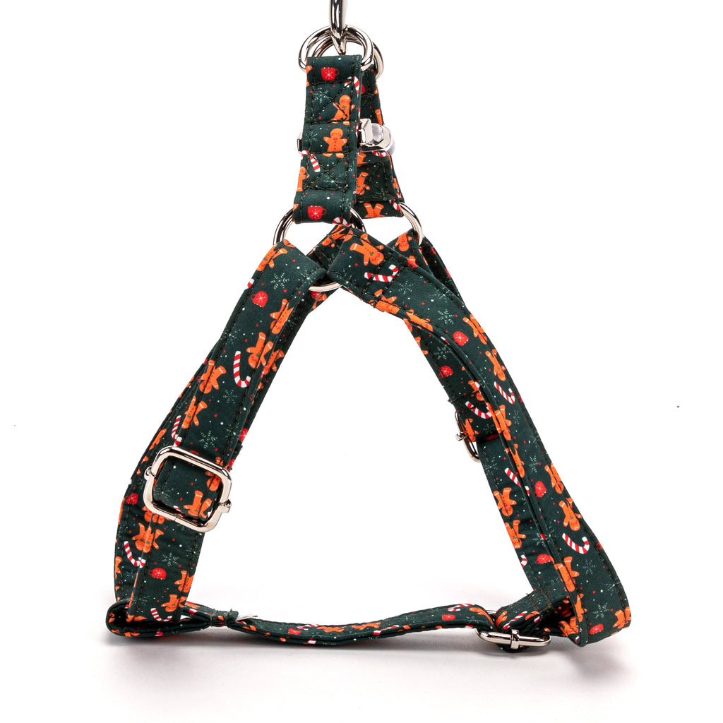 100% Cotton Adjustable Step In Dog Harness Silver Gingerbread Man side