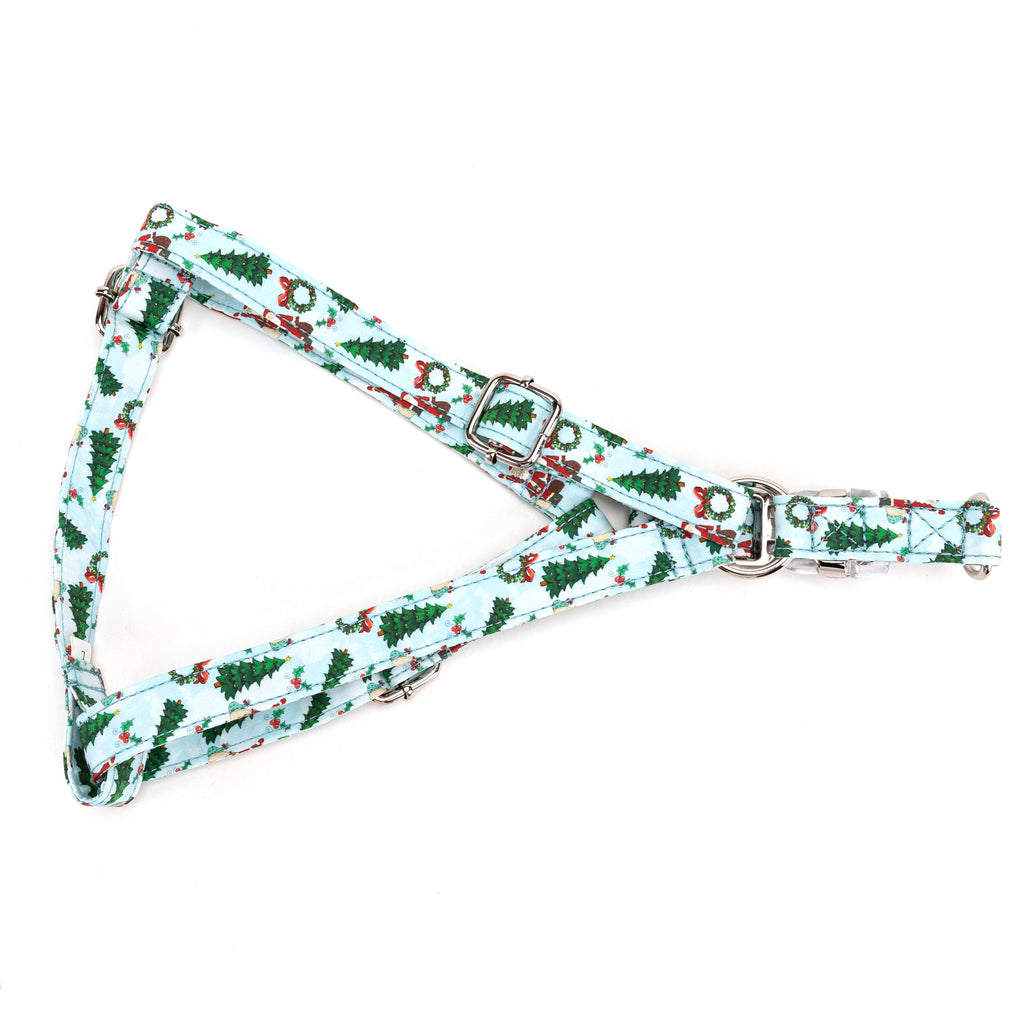 100% Cotton Adjustable Step In Dog Harness Silver Santa Claus folded