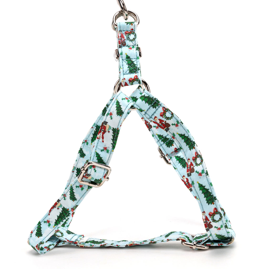 100% Cotton Adjustable Step In Dog Harness Silver Santa Claus side