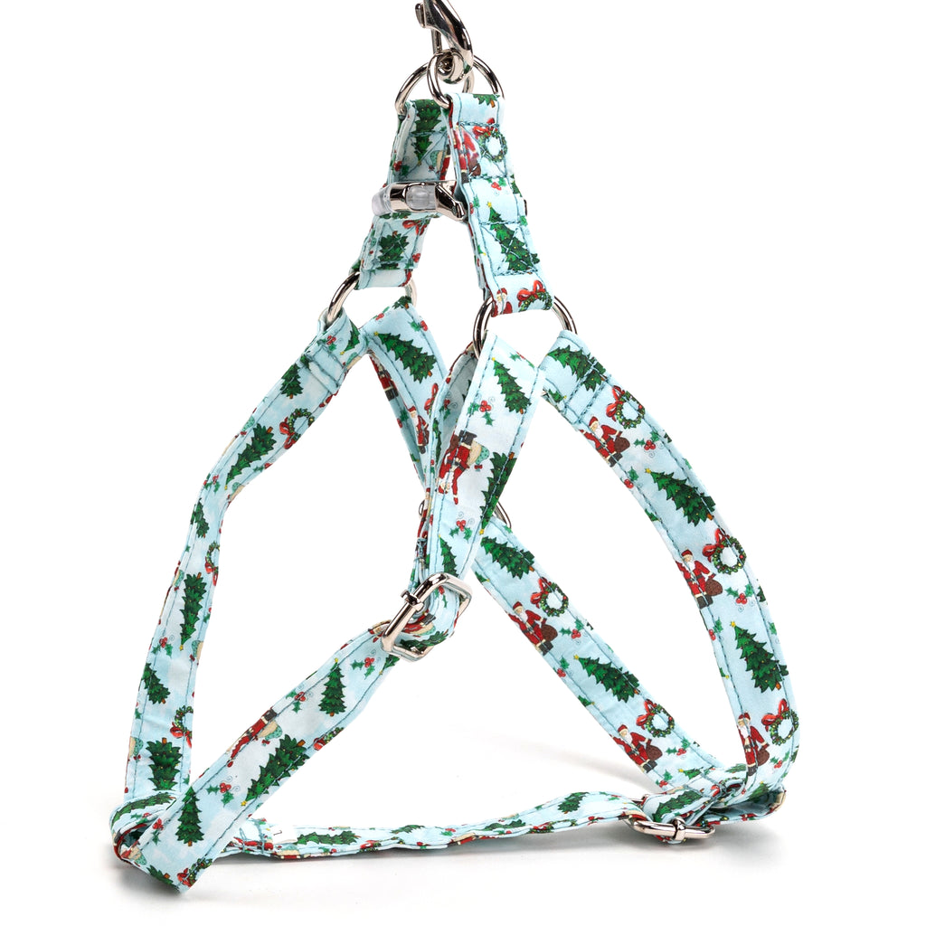 100% Cotton Adjustable Step In Dog Harness Silver Santa Claus side view