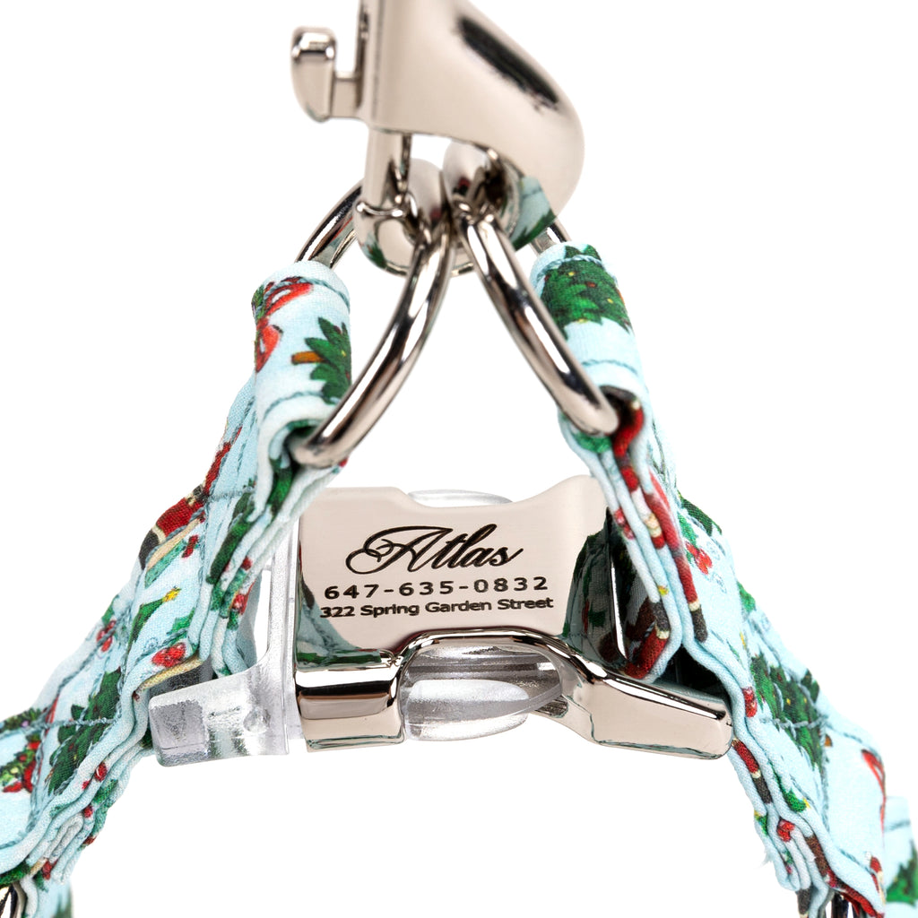 100% Cotton Adjustable Step In Dog Harness Silver Santa Claus detail