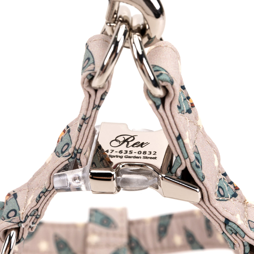 100% Cotton Adjustable Step In Dog Harness Silver Retro Rocket detail