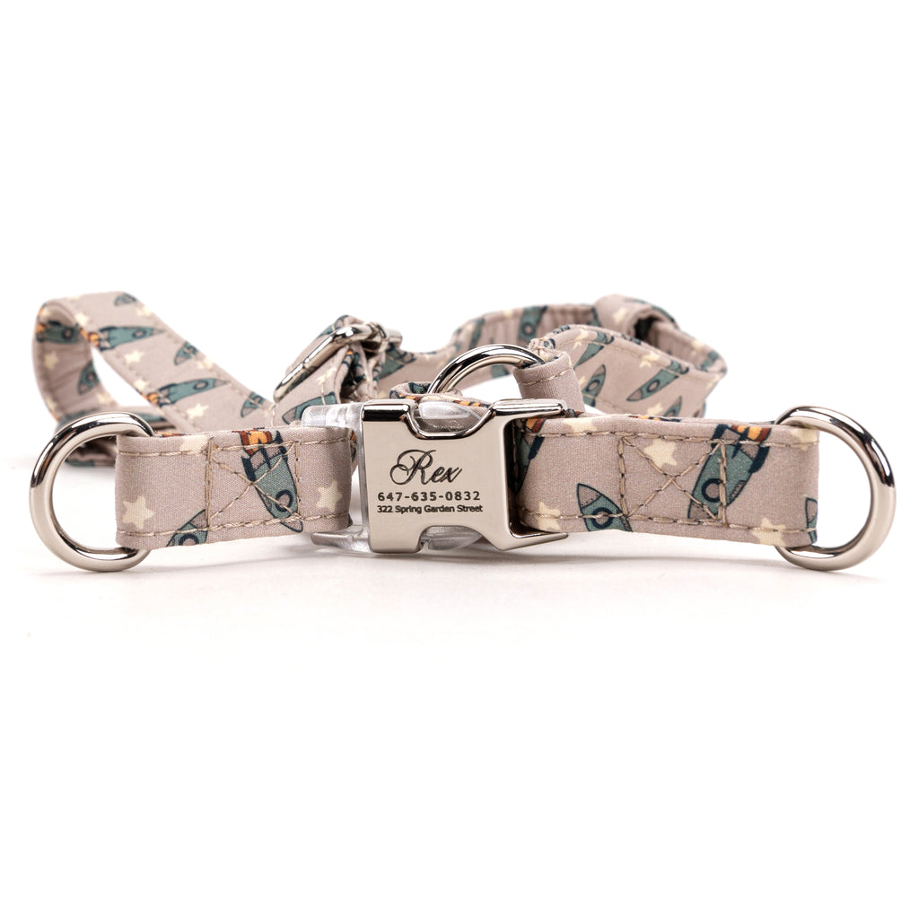 100% Cotton Adjustable Step In Dog Harness Silver Retro Rocket main