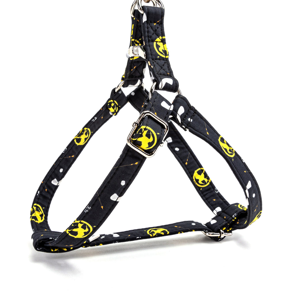 100% Cotton Adjustable Step In Dog Harness Silver Hunger games side view