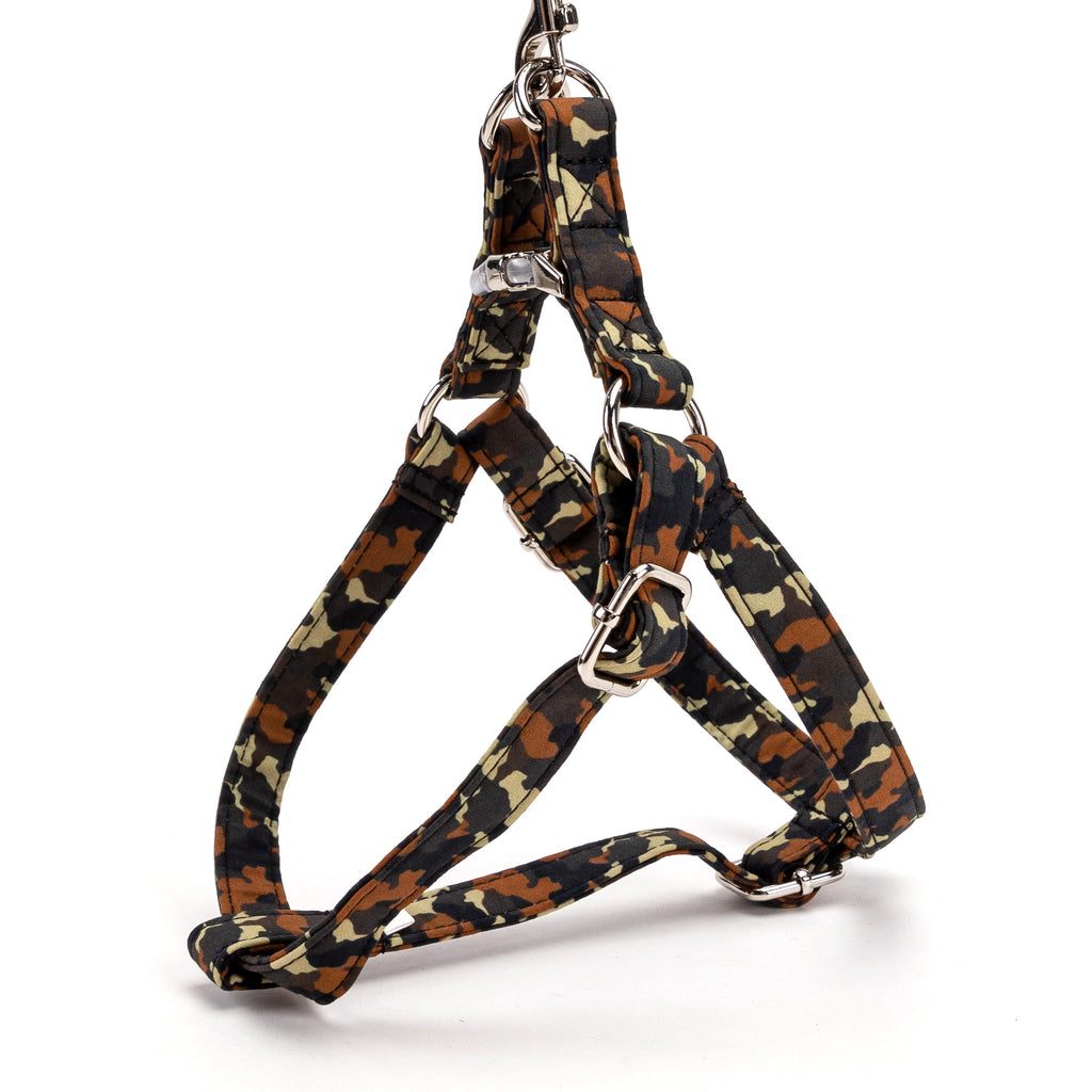 100% Cotton Adjustable Step In Dog Harness Silver Camo side view