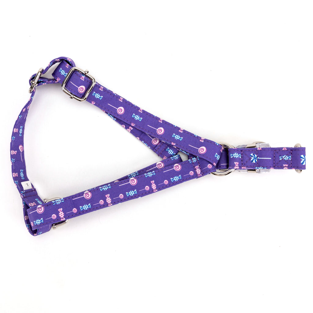 100% Cotton Adjustable Step In Dog Harness Silver Lollipop folded