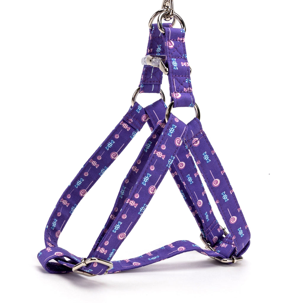 100% Cotton Adjustable Step In Dog Harness Silver Lollipop side view