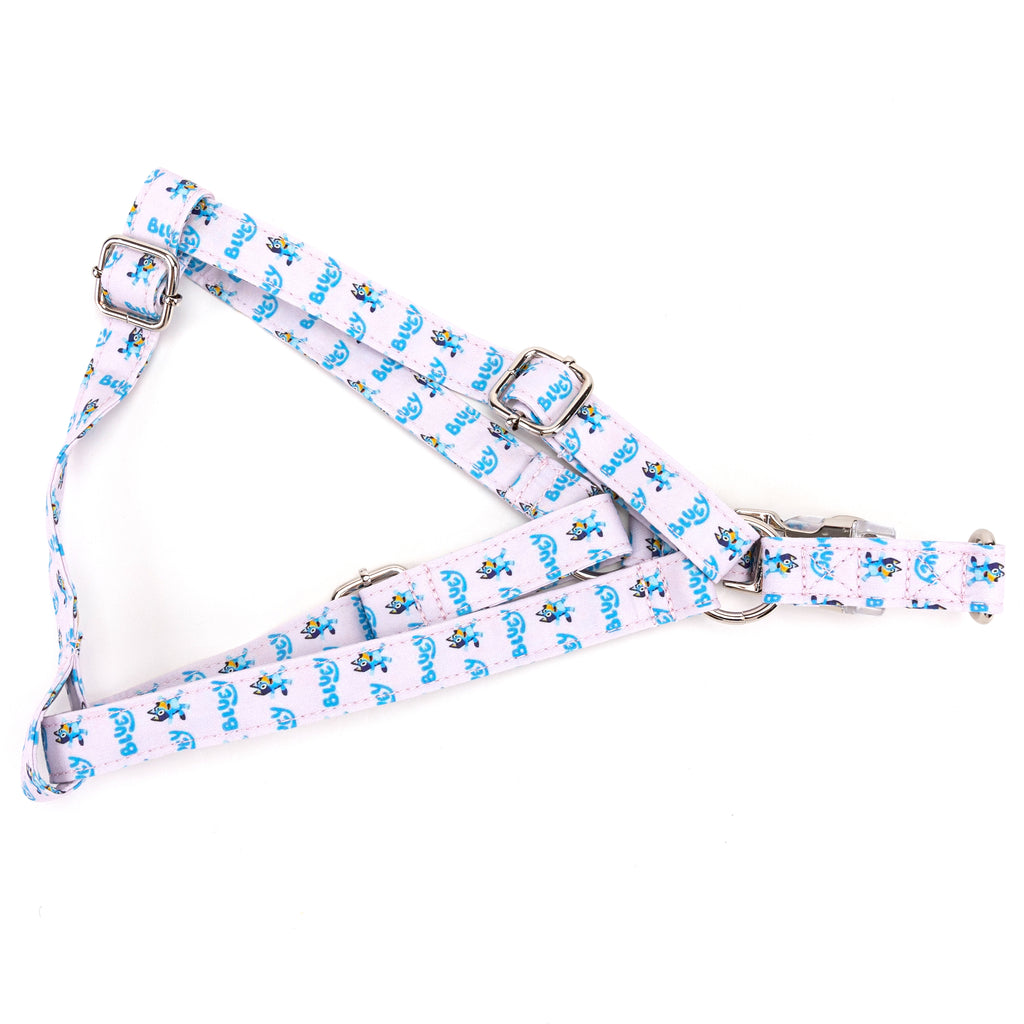 100% Cotton Adjustable Step In Dog Harness Silver Bluey folded