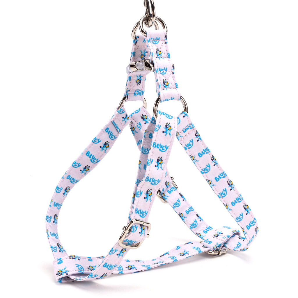 100% Cotton Adjustable Step In Dog Harness Silver Bluey side view