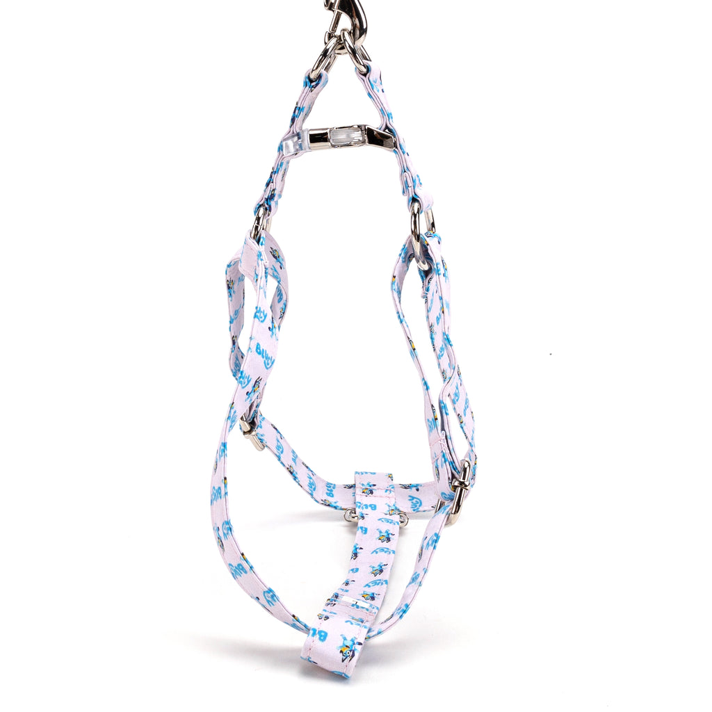 100% Cotton Adjustable Step In Dog Harness Silver Bluey top