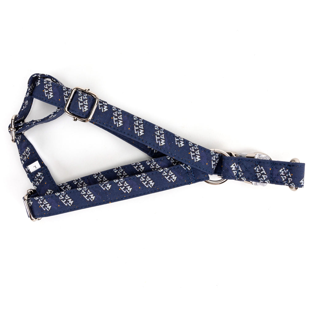 100% Cotton Adjustable Step In Dog Harness Silver Star Wars folded