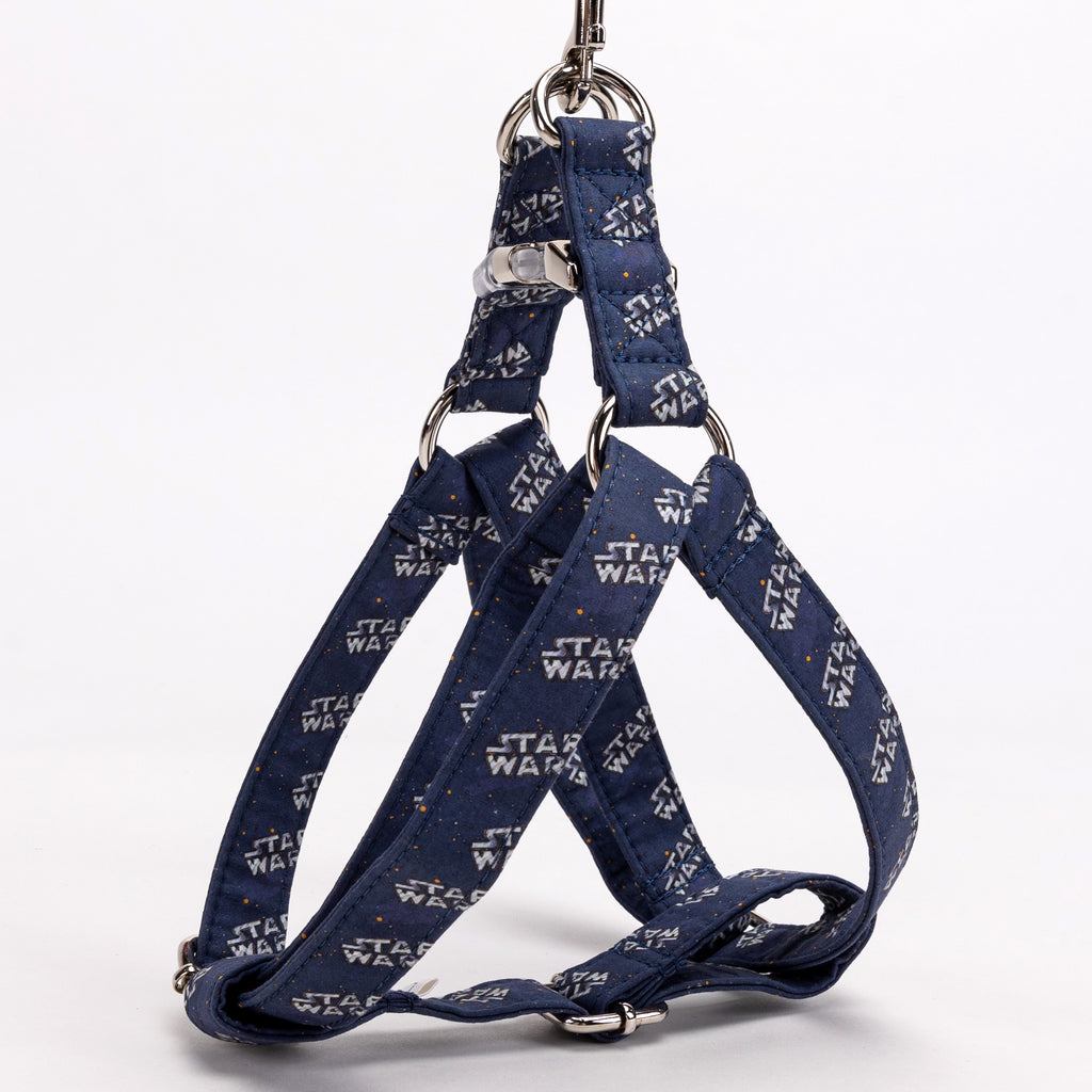 100% Cotton Adjustable Step In Dog Harness Silver Star Wars side view