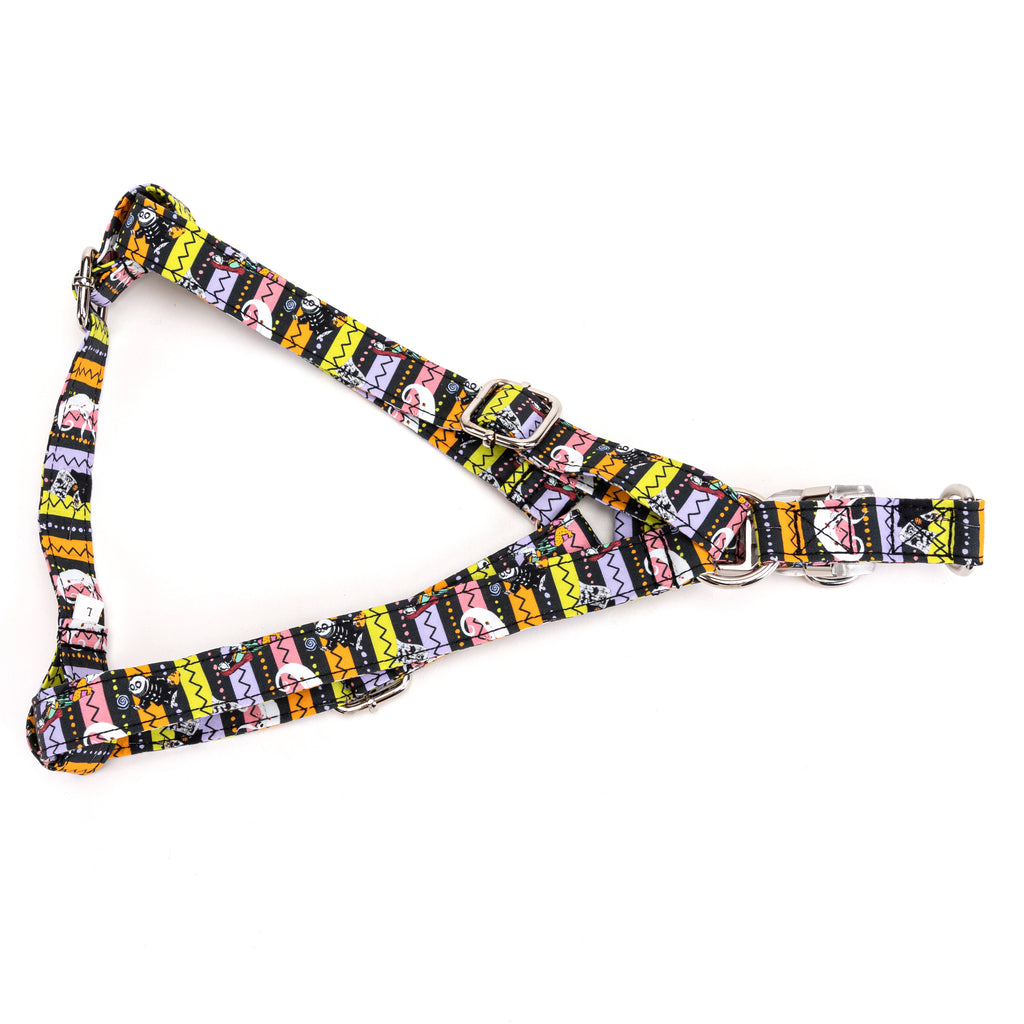 100% Cotton Adjustable Step In Dog Harness Silver The nightmare before Christmas folded