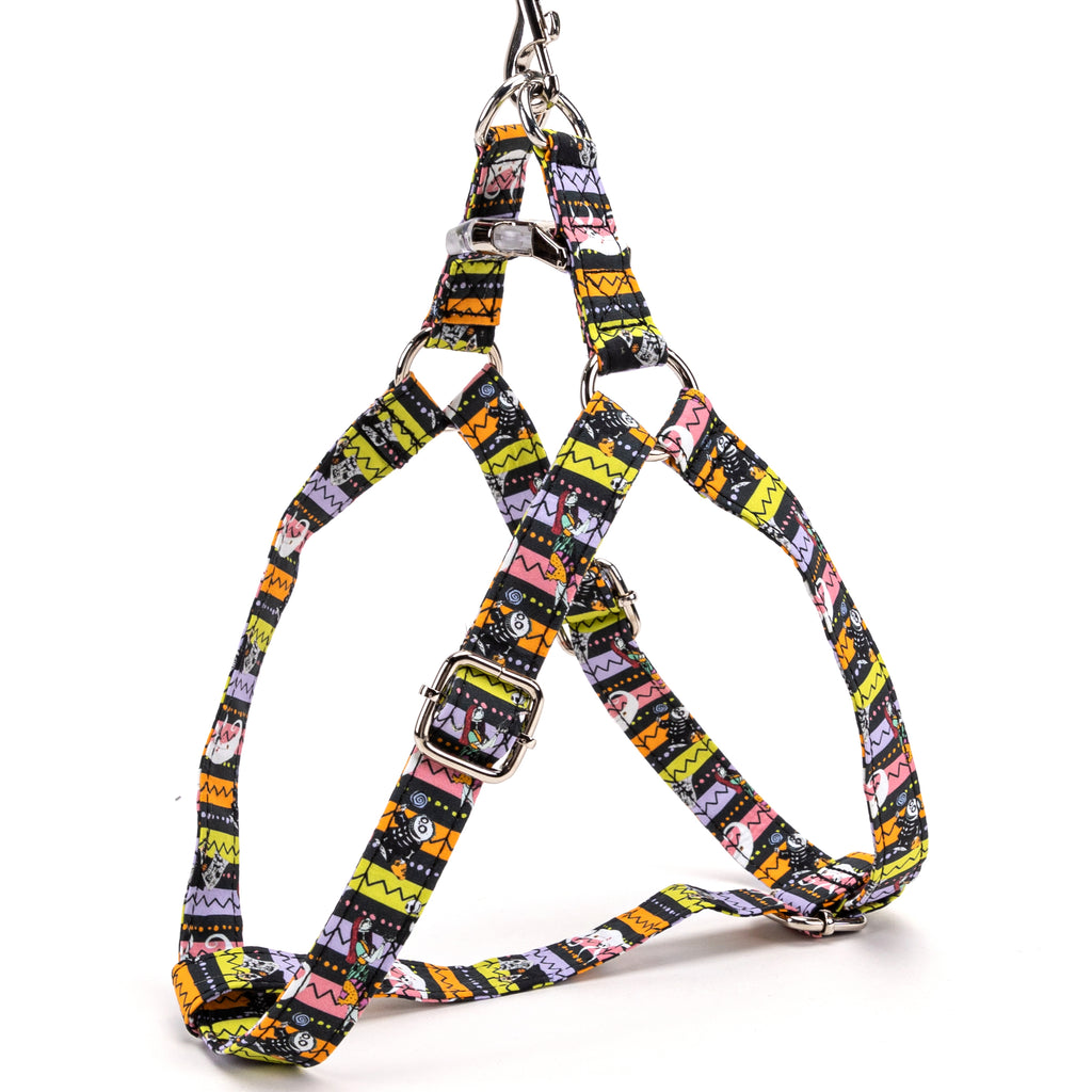 100% Cotton Adjustable Step In Dog Harness Silver The nightmare before Christmas side view