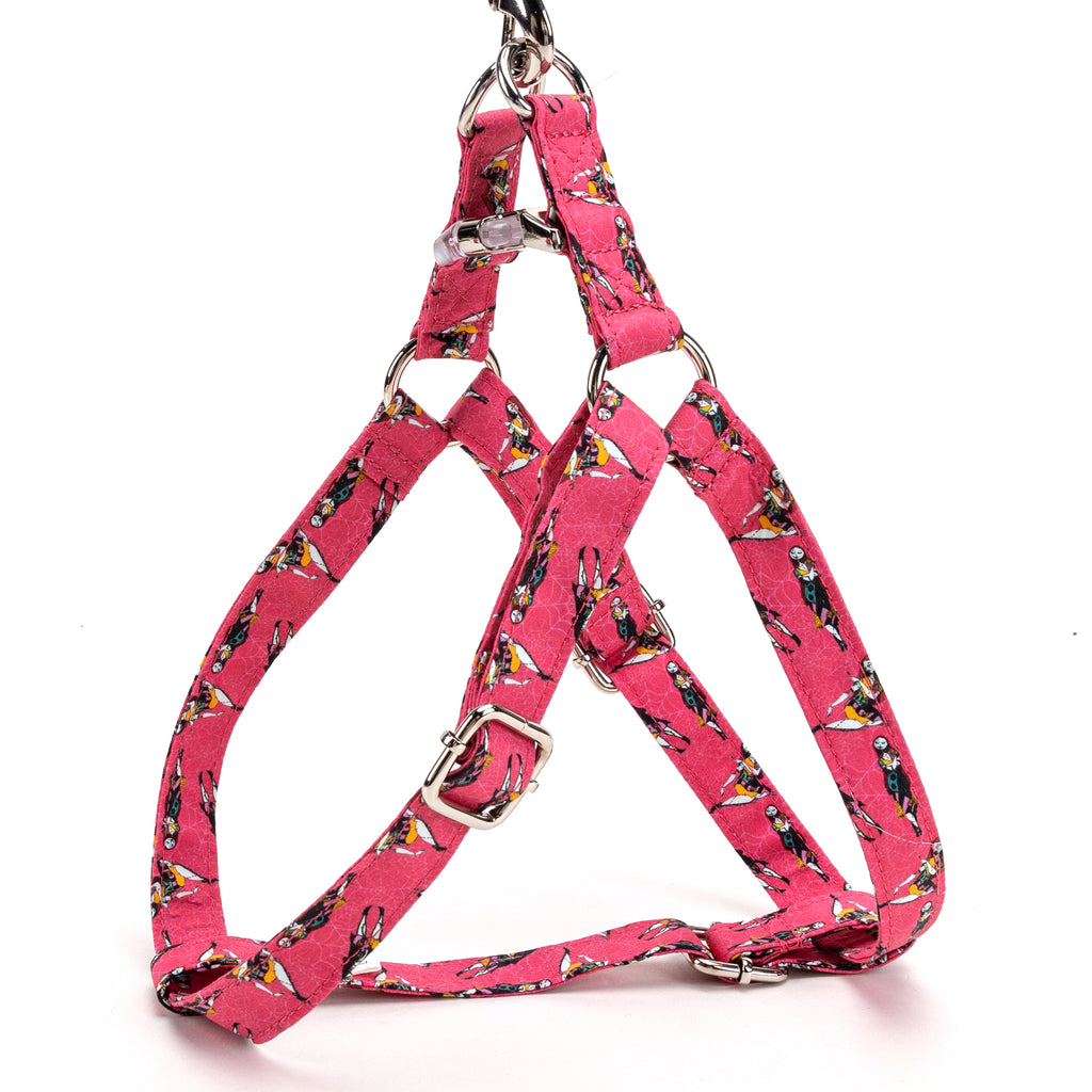 100% Cotton Adjustable Step In Dog Harness Silver Sally the nightmare before Christmas side view