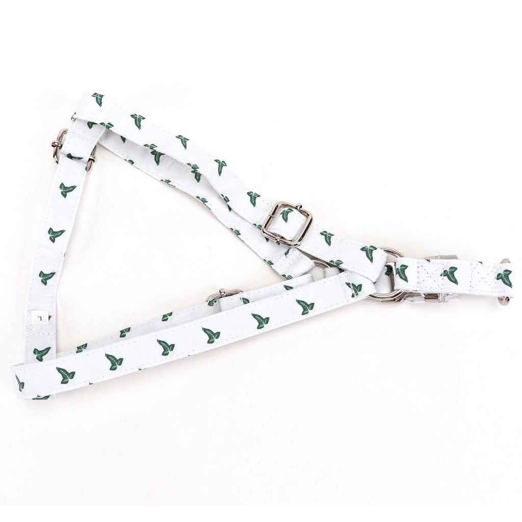 100% Cotton Adjustable Step-In Dog Harness Silver Elven Leaf LOTR folded