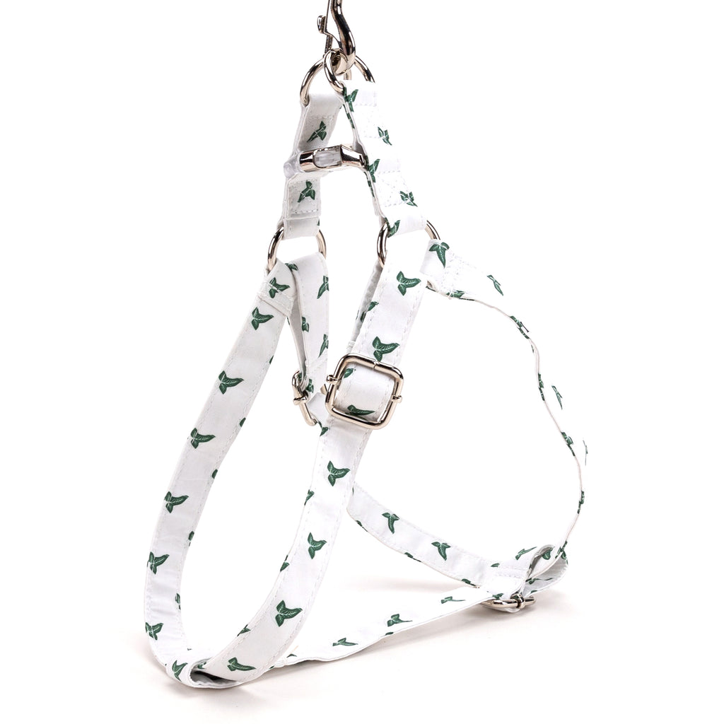 100% Cotton Adjustable Step-In Dog Harness Silver Elven Leaf LOTR side view