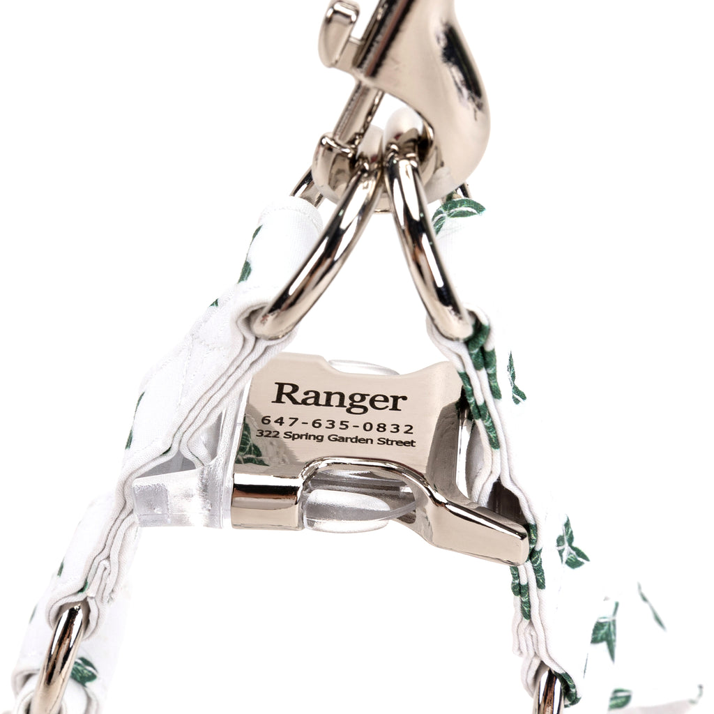 100% Cotton Adjustable Step-In Dog Harness Silver Elven Leaf LOTR detail