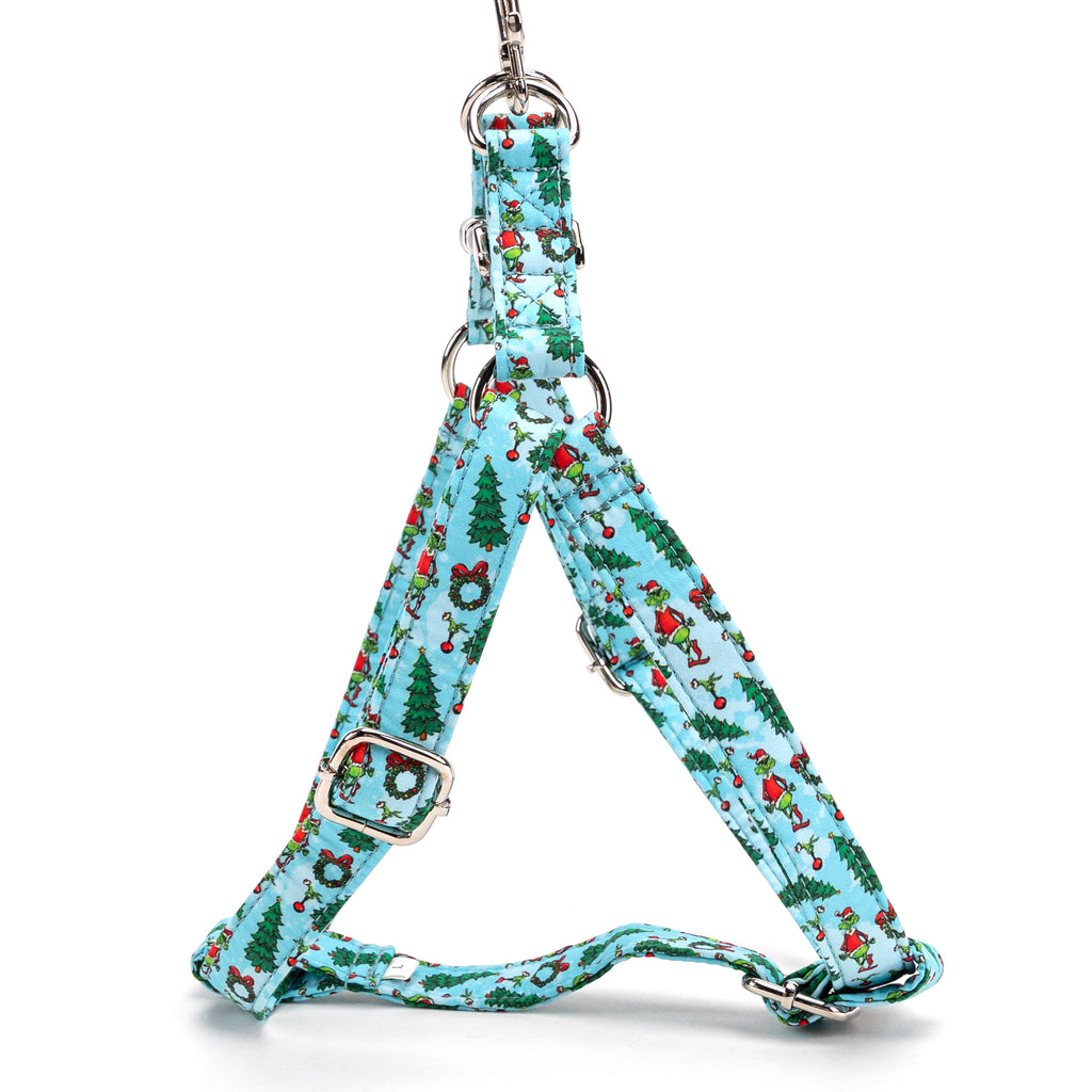 100% Cotton Adjustable Step-In Dog Harness Silver The Grinch side