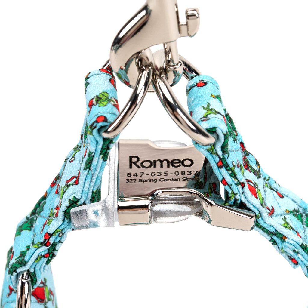 100% Cotton Adjustable Step-In Dog Harness Silver The Grinch detail