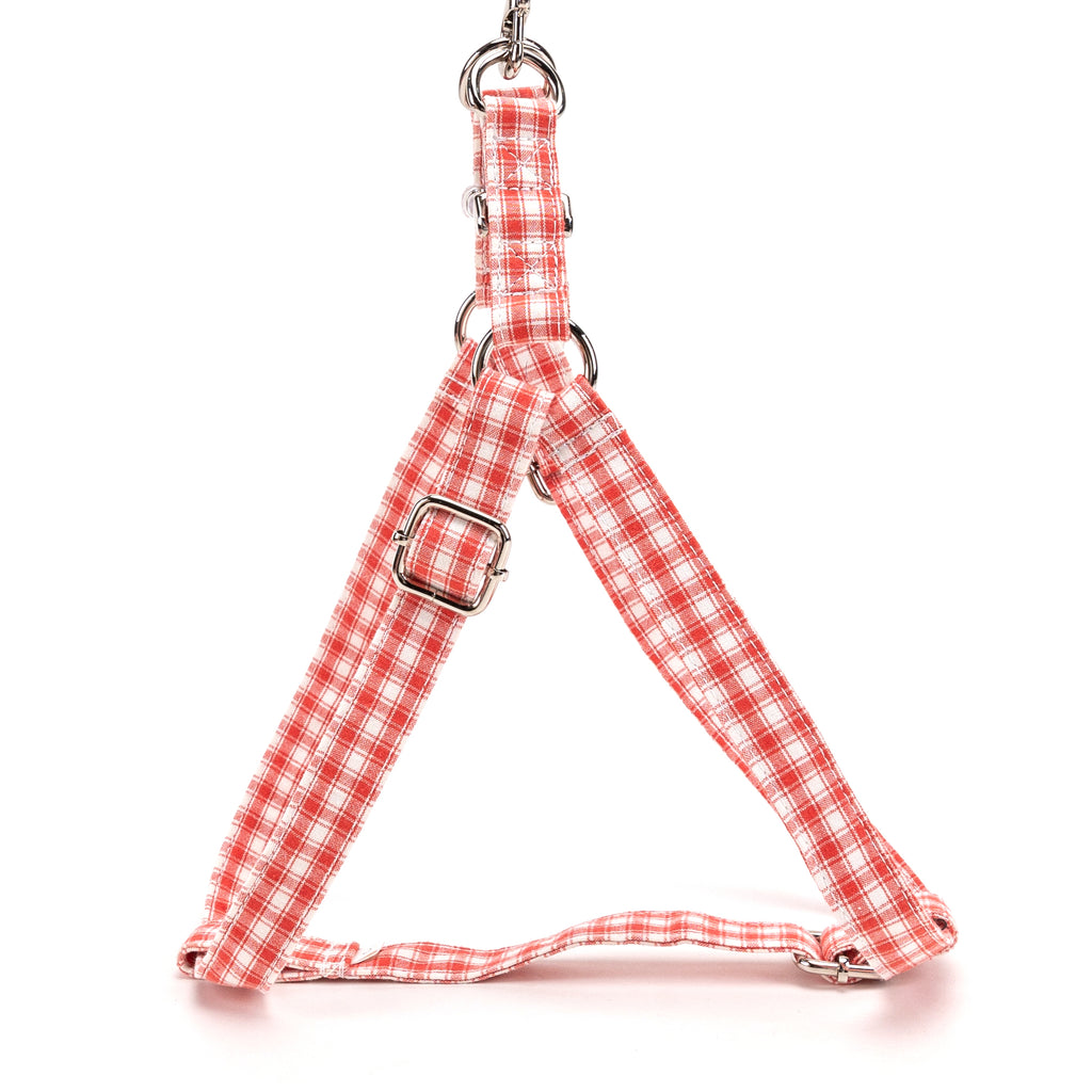 Gingham Orange Step in Dog Harness Organic Cotton Silver side