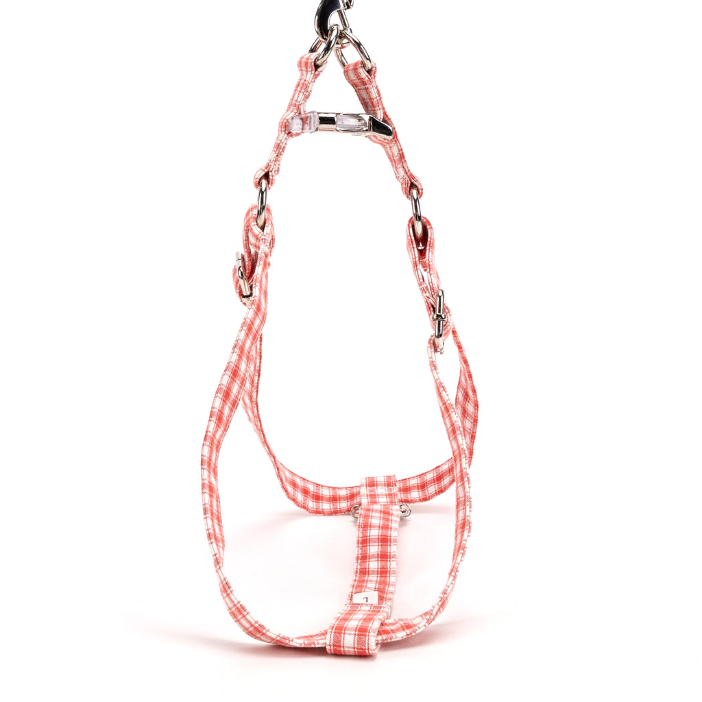Gingham Orange Step in Dog Harness Organic Cotton Silver top