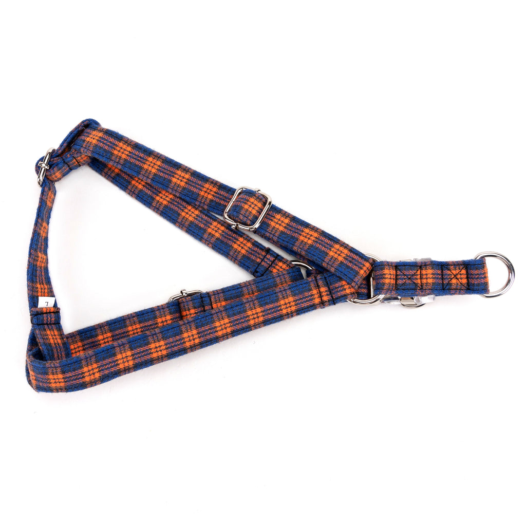 MacDonald Orange & Blue Step in Dog Harness Organic Cotton Silver folded