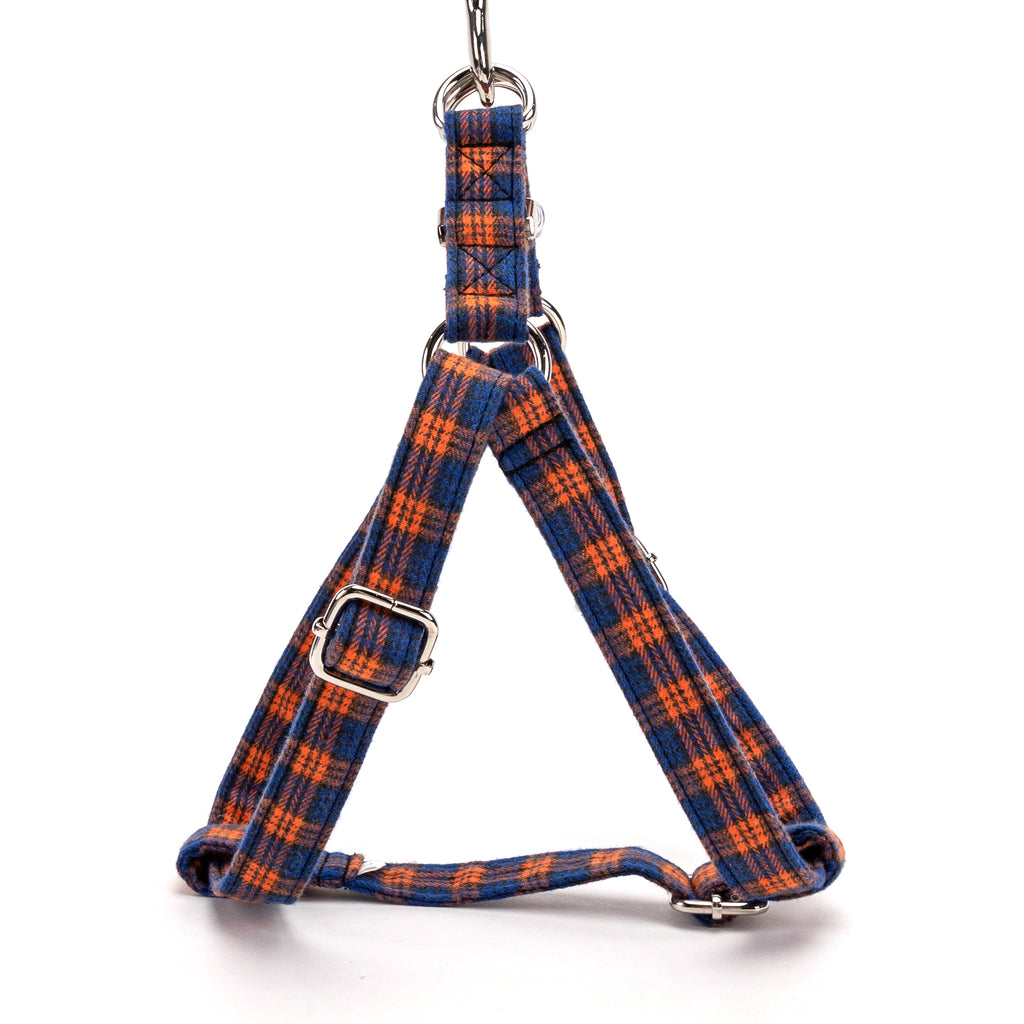MacDonald Orange & Blue Step in Dog Harness Organic Cotton Silver side