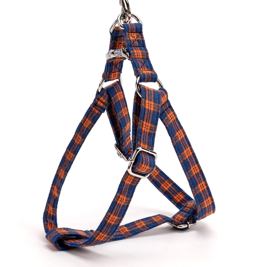 MacDonald Orange & Blue Step in Dog Harness Organic Cotton Silver side view
