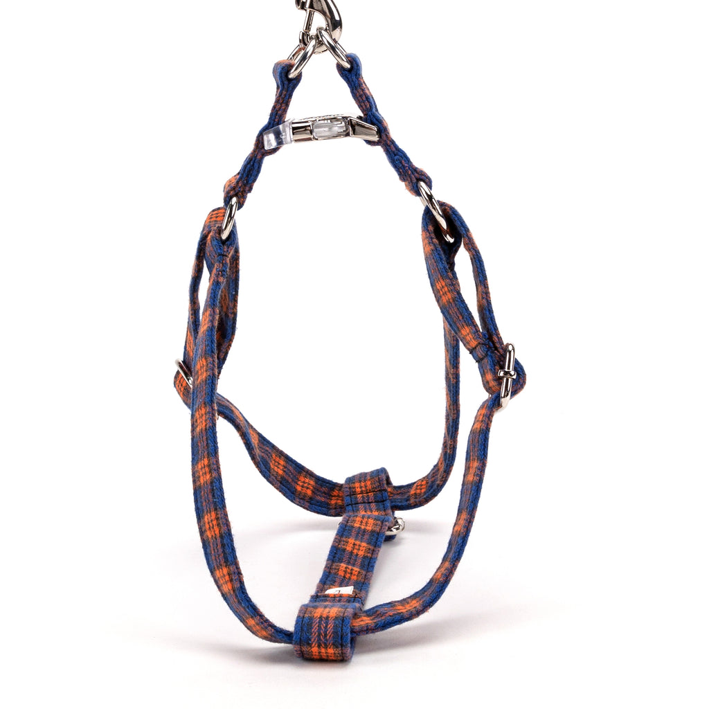 MacDonald Orange & Blue Step in Dog Harness Organic Cotton Silver top