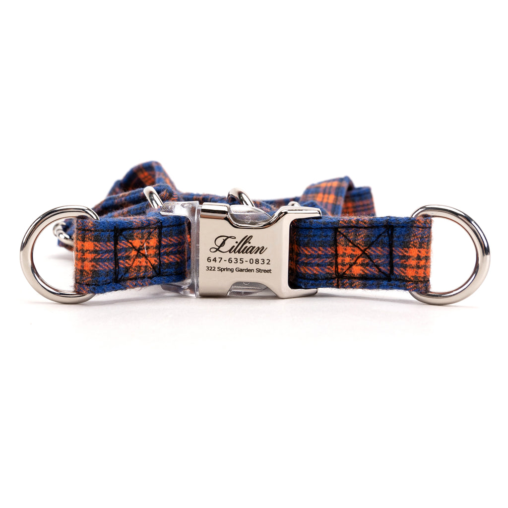 MacDonald Orange & Blue Step in Dog Harness Organic Cotton Silver main