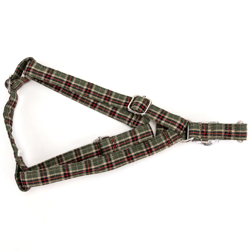MacPherson Hunting Green Step in Dog Harness Organic Cotton Silver folded