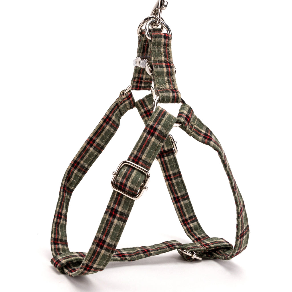 MacPherson Hunting Green Step in Dog Harness Organic Cotton Silver side view