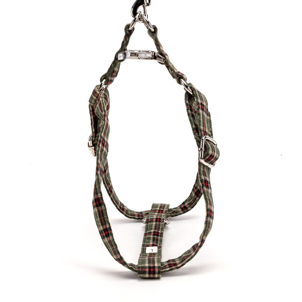 MacPherson Hunting Green Step in Dog Harness Organic Cotton Silver top